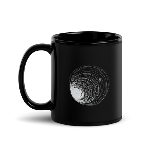 A big black hole with an astronaut floating around as if being sucked into it. A minimalist art perfect for those who love space.