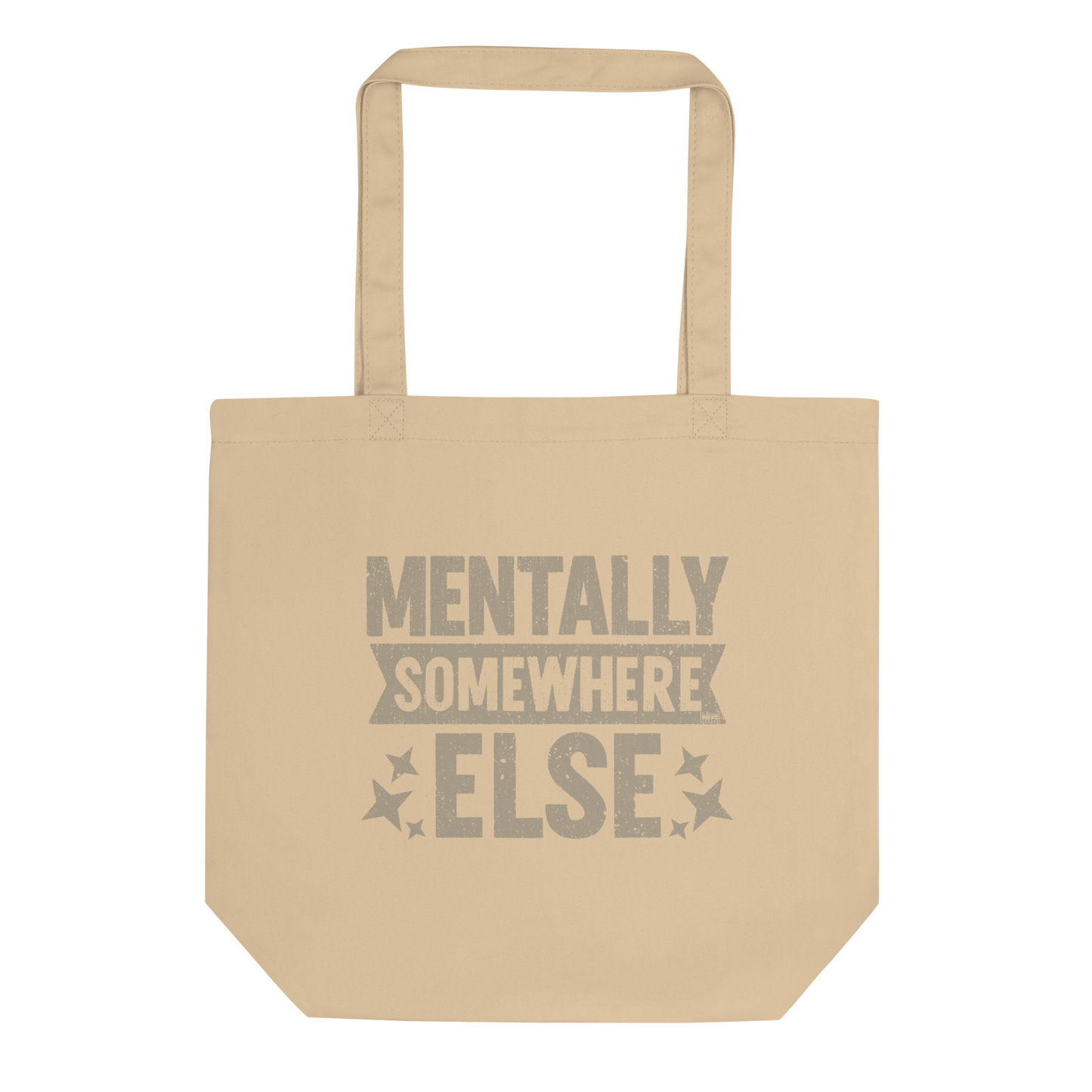 Distressed vintage-style text graphic displaying the phrase “Mentally Somewhere Else,” decorated with scattered star icons and a bold, textured font.