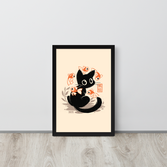 This unique design features a charming black cat amidst playful koi, rendered in beautiful Sumi-e ink style. A perfect blend of Japanese art and anime whimsy for any cat lover.