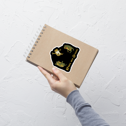 Three frogs dancing as if performing a ritual, with ‘Ribbit and Groove’ written below. A playful design that mixes humor and frogs. Perfect for frog lovers, music fans, and anyone who enjoys fun prints.