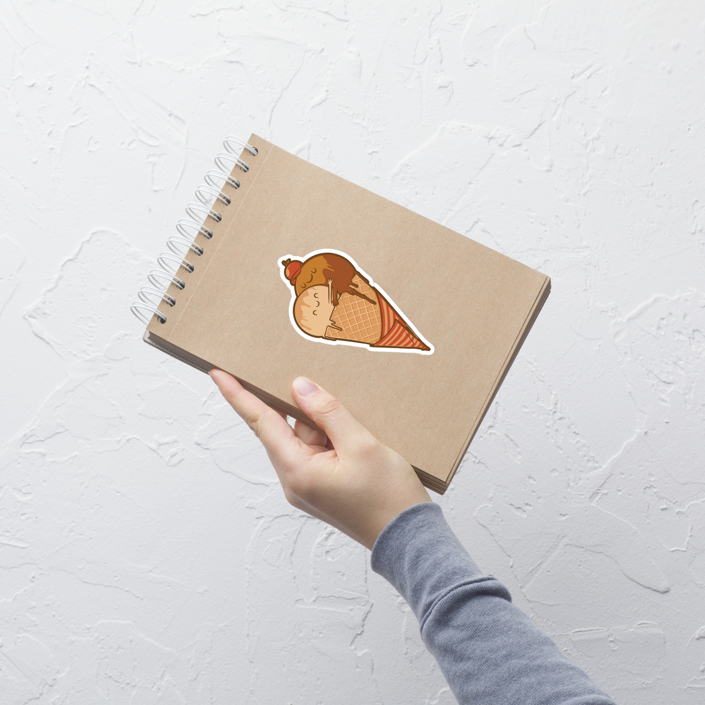 A cute illustration of an ice cream cone and two scoops hugging to form a heart, celebrating love, sweetness, and playful vibes. Perfect for dessert lovers and fans of adorable art.