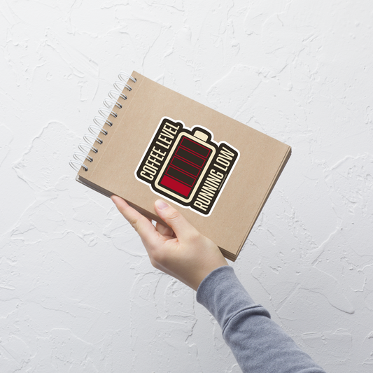 A minimalist artwork featuring a nearly empty battery indicator paired with the phrase ‘Coffee Level Running Low.’ A witty and relatable design for coffee lovers, caffeine addicts, office workers, students, and anyone who runs on coffee to get through the day.