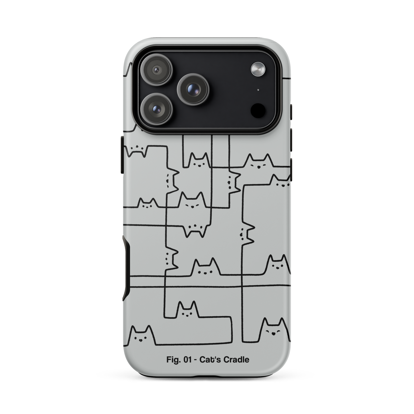 A minimalist artwork of cats drawn with simple black lines, connected as if they were part of a game of string. This design is inspired by the classic "cat's cradle," perfect for cat lovers, fans of quirky line art, and anyone who appreciates clever, lighthearted illustrations.