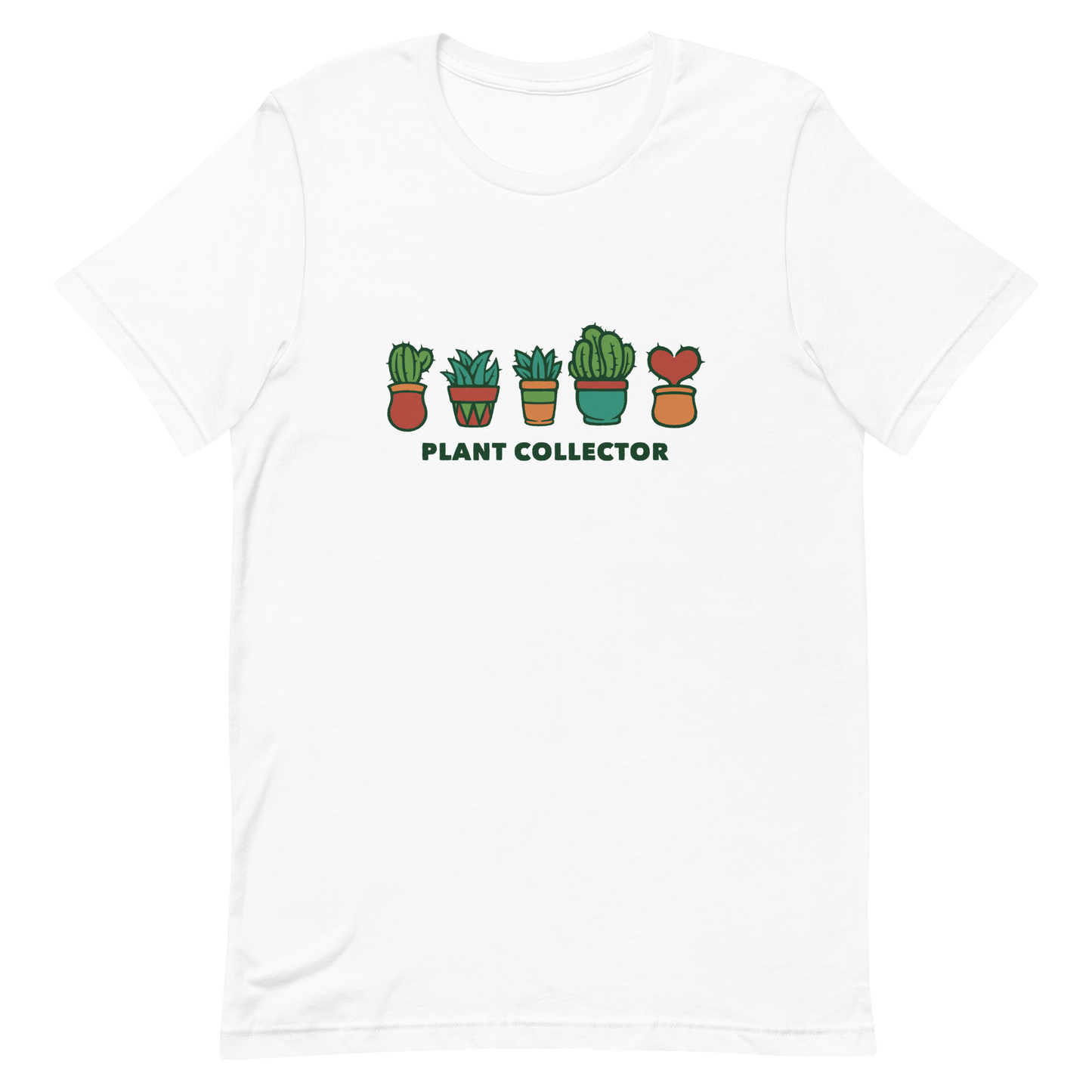 This cute illustration features five potted cacti, each from a different species, including one charming heart shaped cactus. The text “Plant Collector” below adds a playful touch, making it a perfect gift for plant lovers, gardeners, and anyone who can’t resist a little green in their life.