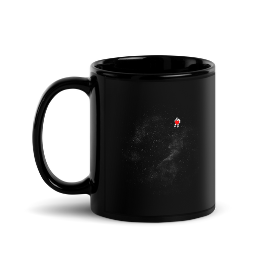 The image depicts a lone astronaut floating in outer space, seemingly sitting on nothing while holding a large, bright red heart. The background is a starry expanse of black, suggesting the vastness and cold emptiness of space. The stark contrast between the dark space and the vibrant heart symbolizes love and loneliness in the cosmos.