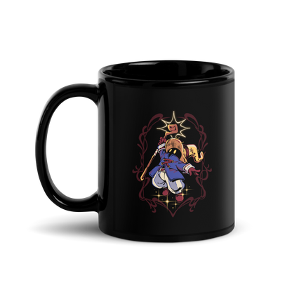 A mysterious dark mage casts a glowing spell with flair, surrounded by magical sparkles and arcane energy. A tribute to classic RPG wizards and their timeless charm.