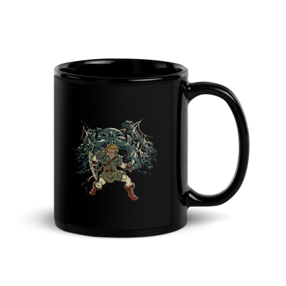 A fierce warrior stands with sword and shield, lightning cracking behind him as he screams in defiance — mixing classic fantasy aesthetics with retro game frustration.