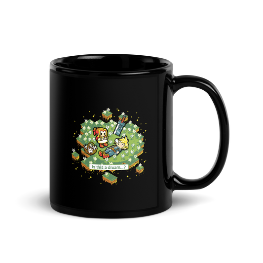 A peaceful pixel scene featuring a dreamy moment between two characters in a floating flower field.