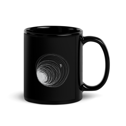 A big black hole with an astronaut floating around as if being sucked into it. A minimalist art perfect for those who love space.