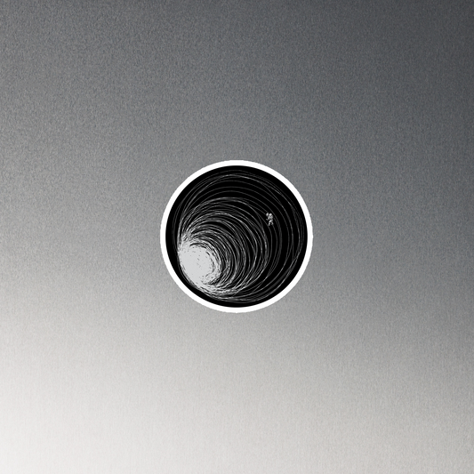 A big black hole with an astronaut floating around as if being sucked into it. A minimalist art perfect for those who love space.