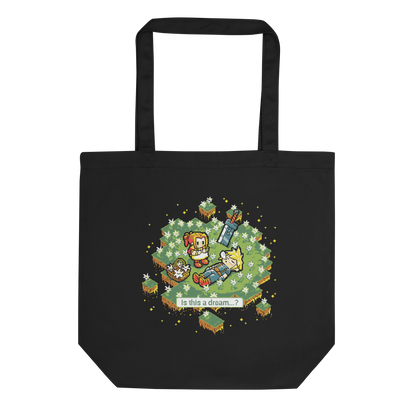 A peaceful pixel scene featuring a dreamy moment between two characters in a floating flower field.