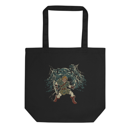 A fierce warrior stands with sword and shield, lightning cracking behind him as he screams in defiance — mixing classic fantasy aesthetics with retro game frustration.