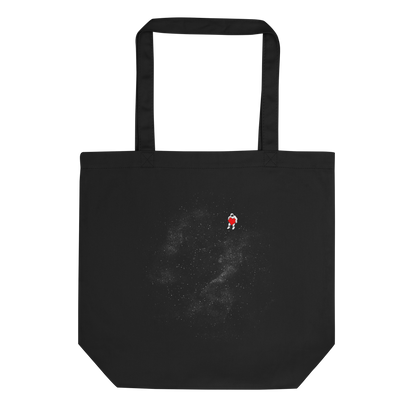 The image depicts a lone astronaut floating in outer space, seemingly sitting on nothing while holding a large, bright red heart. The background is a starry expanse of black, suggesting the vastness and cold emptiness of space. The stark contrast between the dark space and the vibrant heart symbolizes love and loneliness in the cosmos.