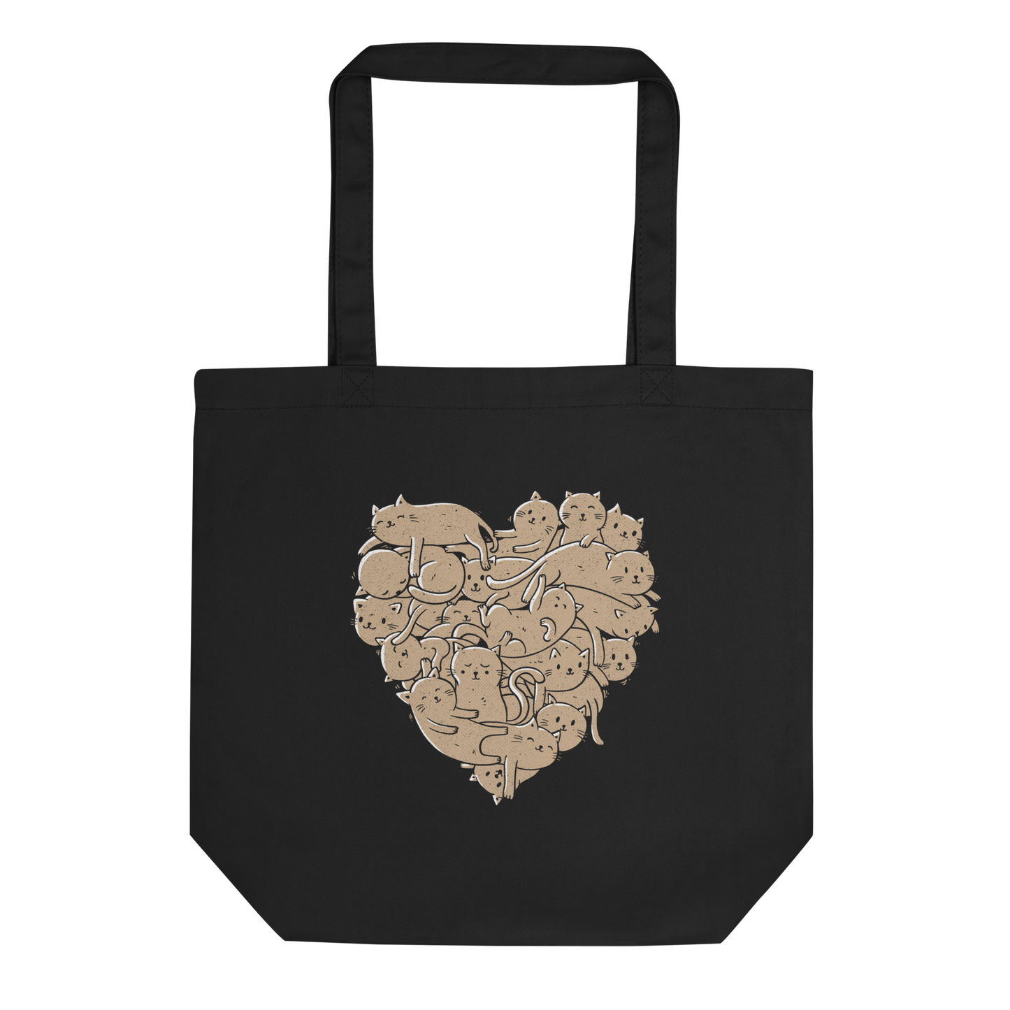 The image showcases an anatomical heart shape filled with numerous small, simple, and cute cartoon-like cat illustrations in a light brown tone. The overall style is whimsical and playful, combining elements of illustration and pop culture art.