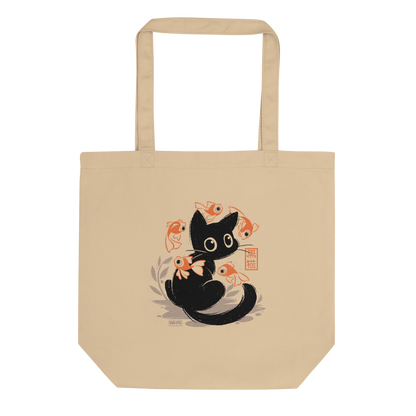 This unique design features a charming black cat amidst playful koi, rendered in beautiful Sumi-e ink style. A perfect blend of Japanese art and anime whimsy for any cat lover.