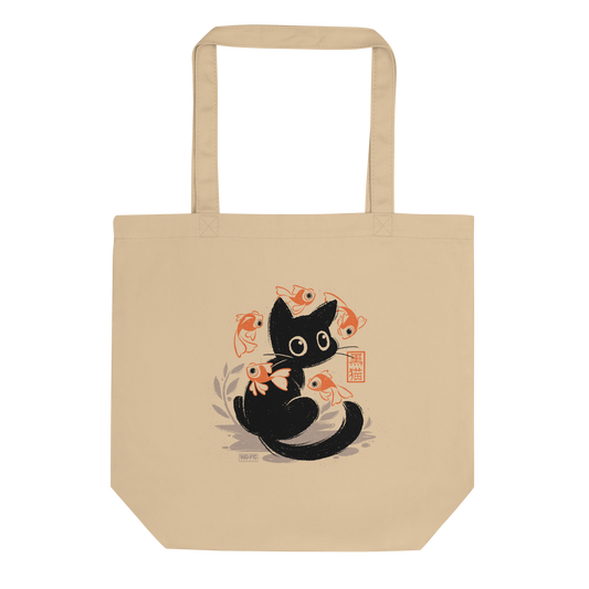 This unique design features a charming black cat amidst playful koi, rendered in beautiful Sumi-e ink style. A perfect blend of Japanese art and anime whimsy for any cat lover.