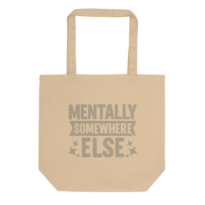 Distressed vintage-style text graphic displaying the phrase “Mentally Somewhere Else,” decorated with scattered star icons and a bold, textured font.