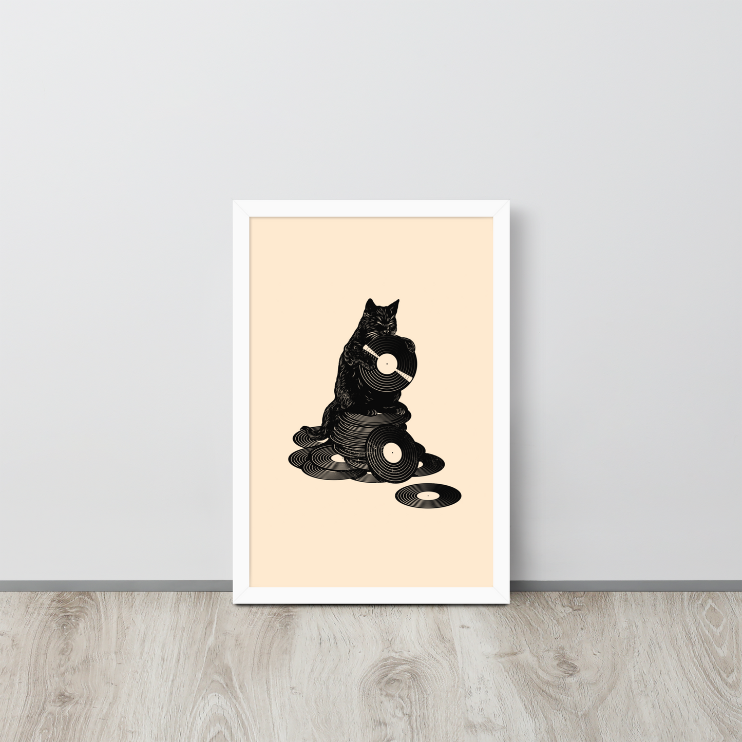 This design features a black cat cozily perched atop a stack of vinyl records, clutching one like it’s pure gold. It’s a tribute to analog lovers, feline charm, and the timeless joy of spinning a record. Perfect for music collectors, cat enthusiasts, and anyone with a nostalgic soul.