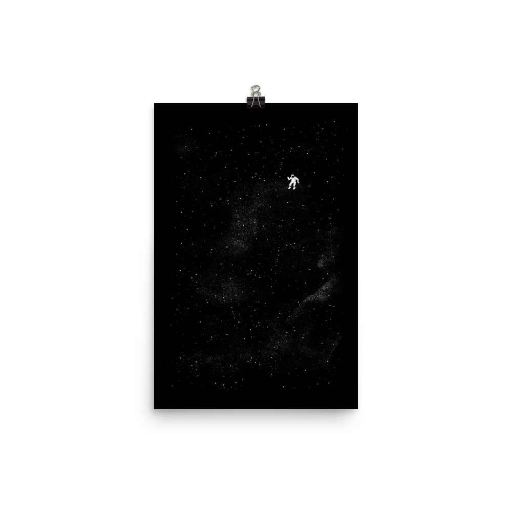 A small astronaut floating through space between the immensity of the universe and the stars. A perfect minimalist art for those who are passionate about space.