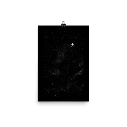 A small astronaut floating through space between the immensity of the universe and the stars. A perfect minimalist art for those who are passionate about space.