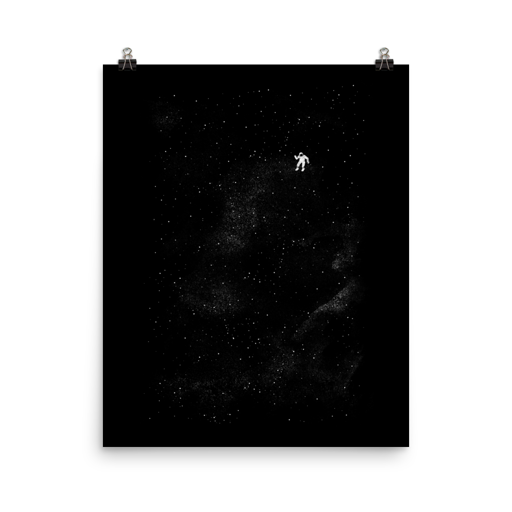 A small astronaut floating through space between the immensity of the universe and the stars. A perfect minimalist art for those who are passionate about space.