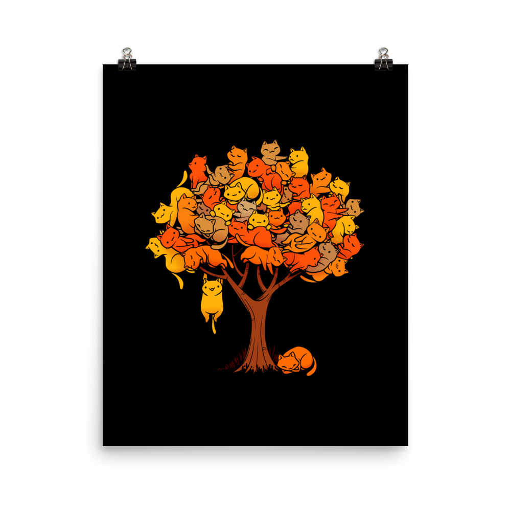 A tree formed by several kittens, some sleeping, others playing. An allusion to where cats come from.