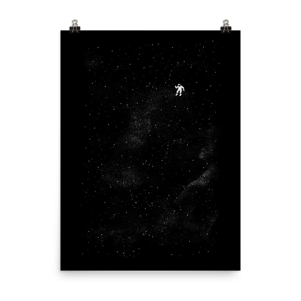 A small astronaut floating through space between the immensity of the universe and the stars. A perfect minimalist art for those who are passionate about space.