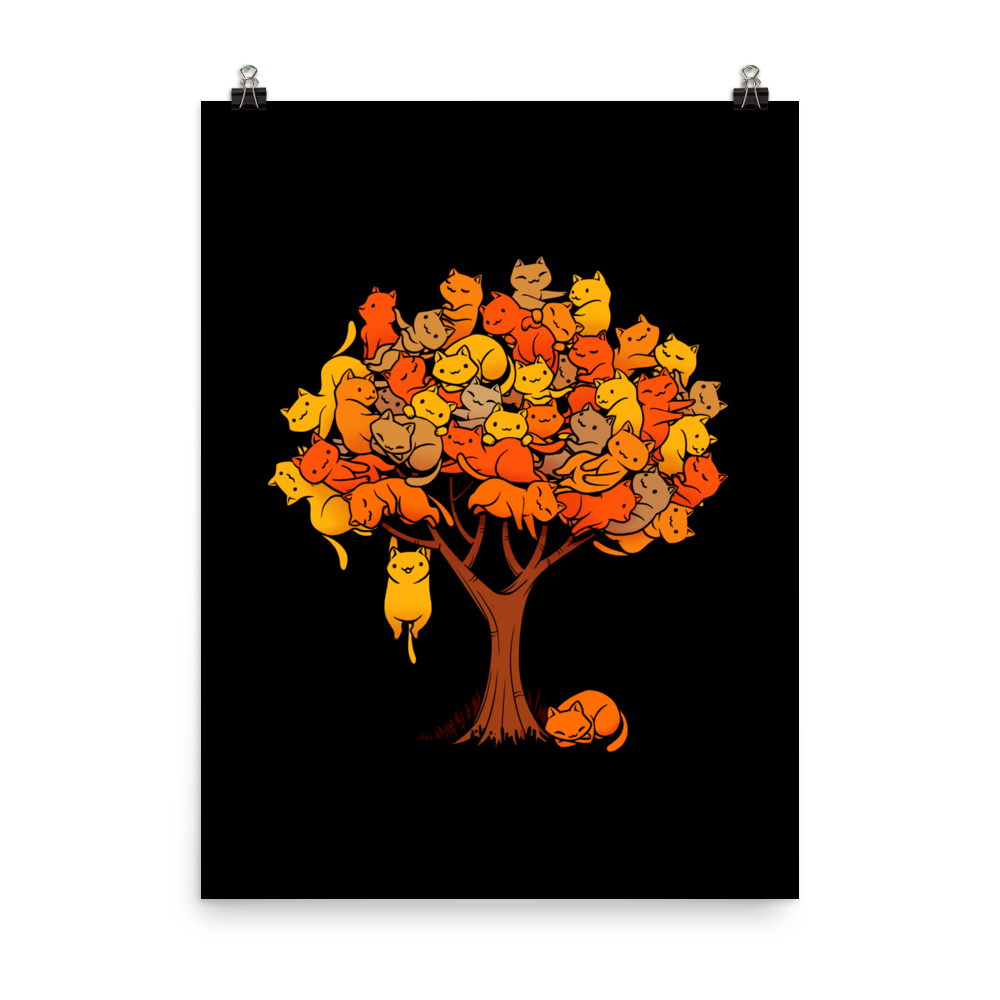 A tree formed by several kittens, some sleeping, others playing. An allusion to where cats come from.