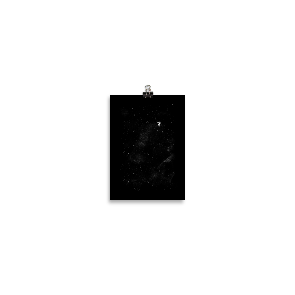 A small astronaut floating through space between the immensity of the universe and the stars. A perfect minimalist art for those who are passionate about space.