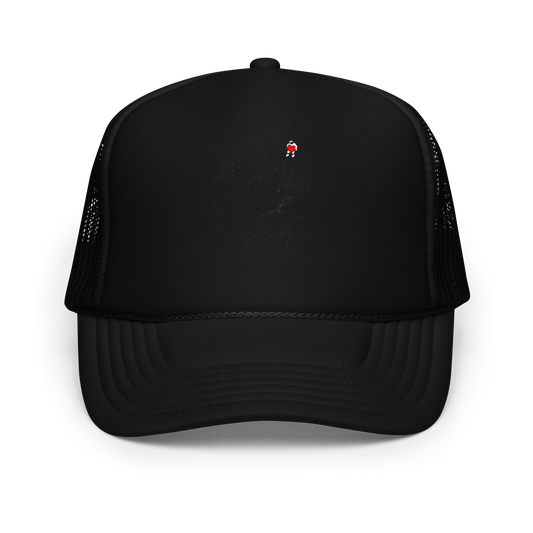 The image depicts a lone astronaut floating in outer space, seemingly sitting on nothing while holding a large, bright red heart. The background is a starry expanse of black, suggesting the vastness and cold emptiness of space. The stark contrast between the dark space and the vibrant heart symbolizes love and loneliness in the cosmos.