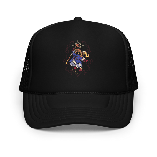 A mysterious dark mage casts a glowing spell with flair, surrounded by magical sparkles and arcane energy. A tribute to classic RPG wizards and their timeless charm.