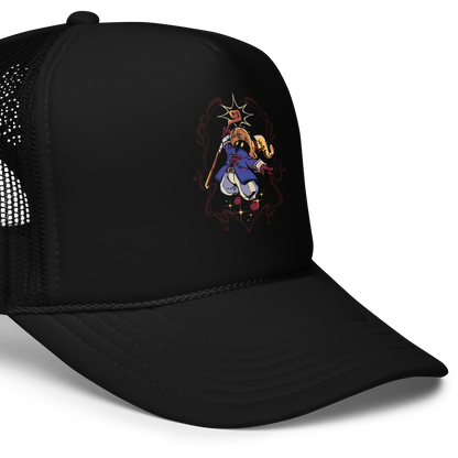 A mysterious dark mage casts a glowing spell with flair, surrounded by magical sparkles and arcane energy. A tribute to classic RPG wizards and their timeless charm.