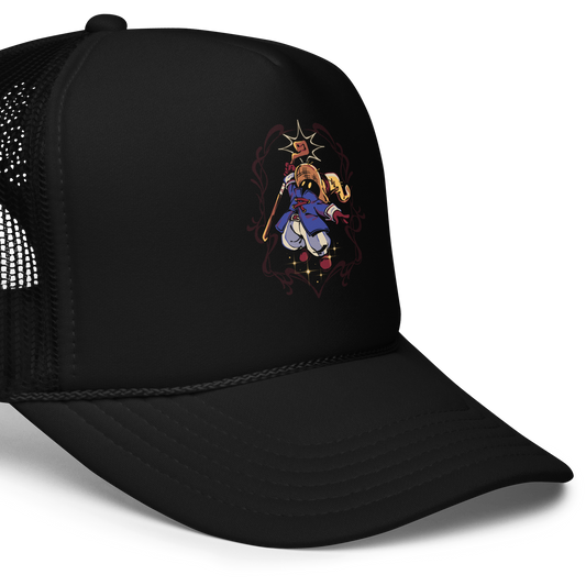 A mysterious dark mage casts a glowing spell with flair, surrounded by magical sparkles and arcane energy. A tribute to classic RPG wizards and their timeless charm.