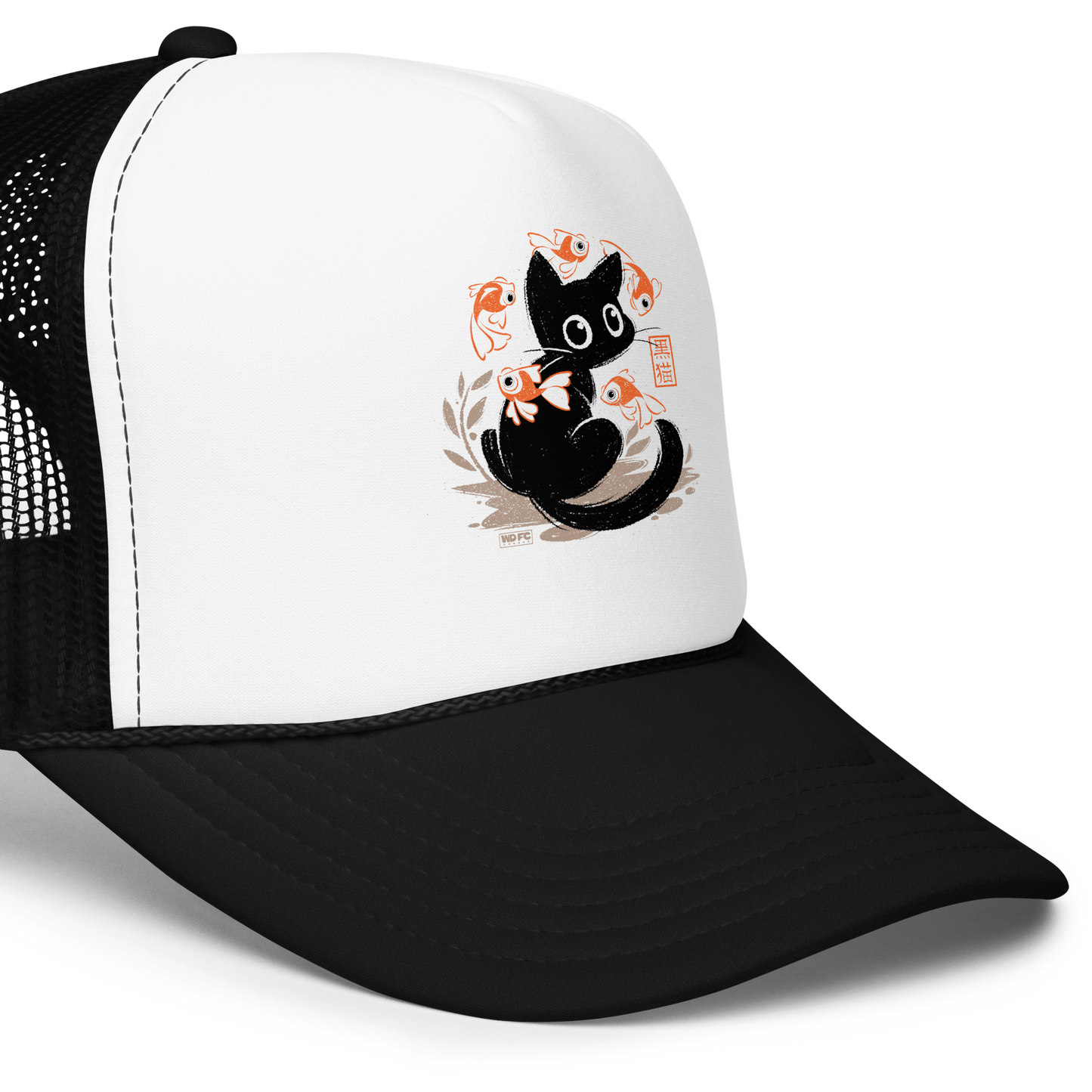 This unique design features a charming black cat amidst playful koi, rendered in beautiful Sumi-e ink style. A perfect blend of Japanese art and anime whimsy for any cat lover.