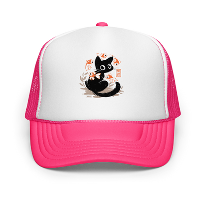 This unique design features a charming black cat amidst playful koi, rendered in beautiful Sumi-e ink style. A perfect blend of Japanese art and anime whimsy for any cat lover.