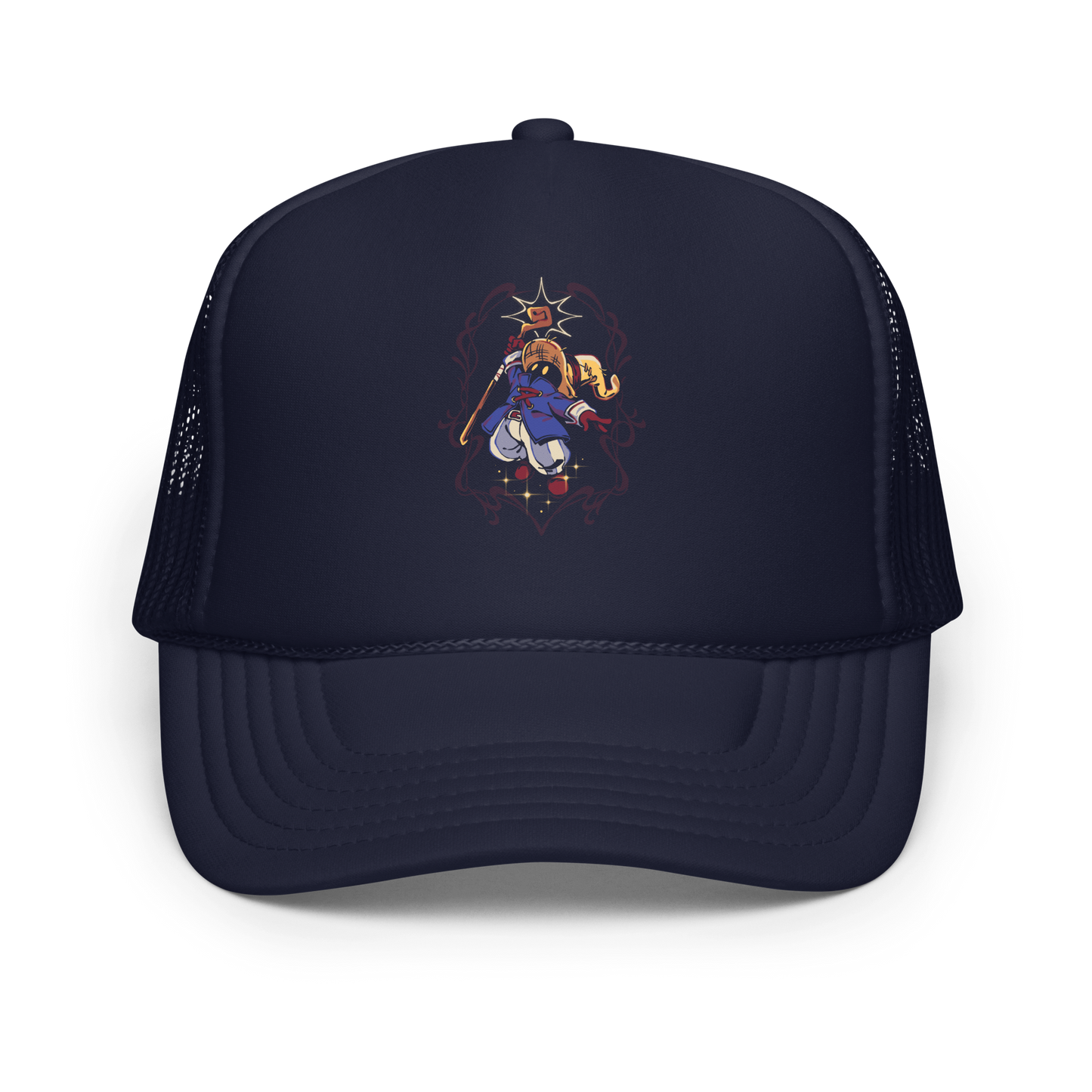 A mysterious dark mage casts a glowing spell with flair, surrounded by magical sparkles and arcane energy. A tribute to classic RPG wizards and their timeless charm.