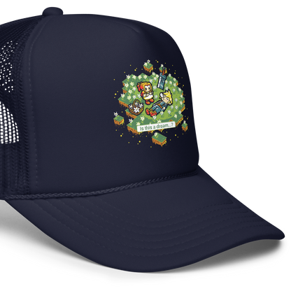 A peaceful pixel scene featuring a dreamy moment between two characters in a floating flower field.