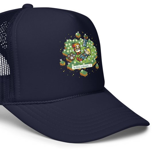 A peaceful pixel scene featuring a dreamy moment between two characters in a floating flower field.