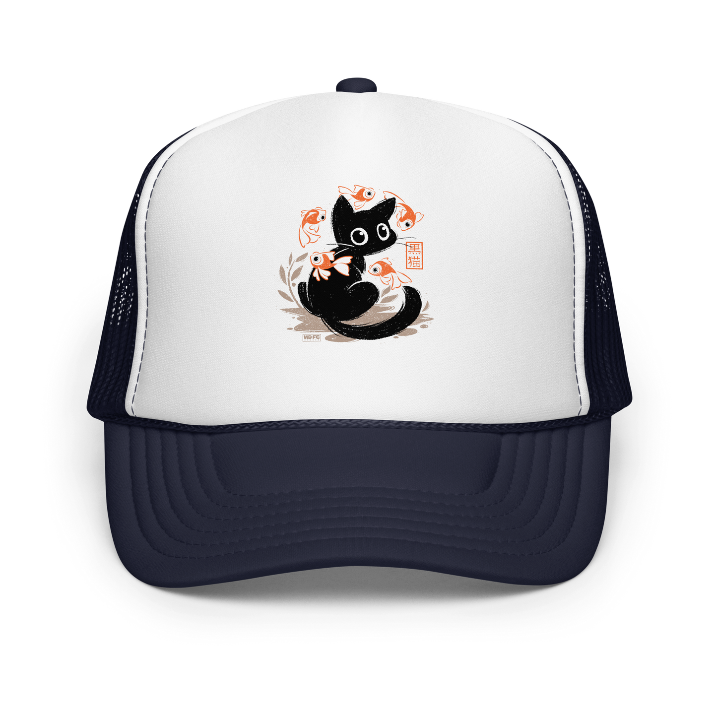 This unique design features a charming black cat amidst playful koi, rendered in beautiful Sumi-e ink style. A perfect blend of Japanese art and anime whimsy for any cat lover.