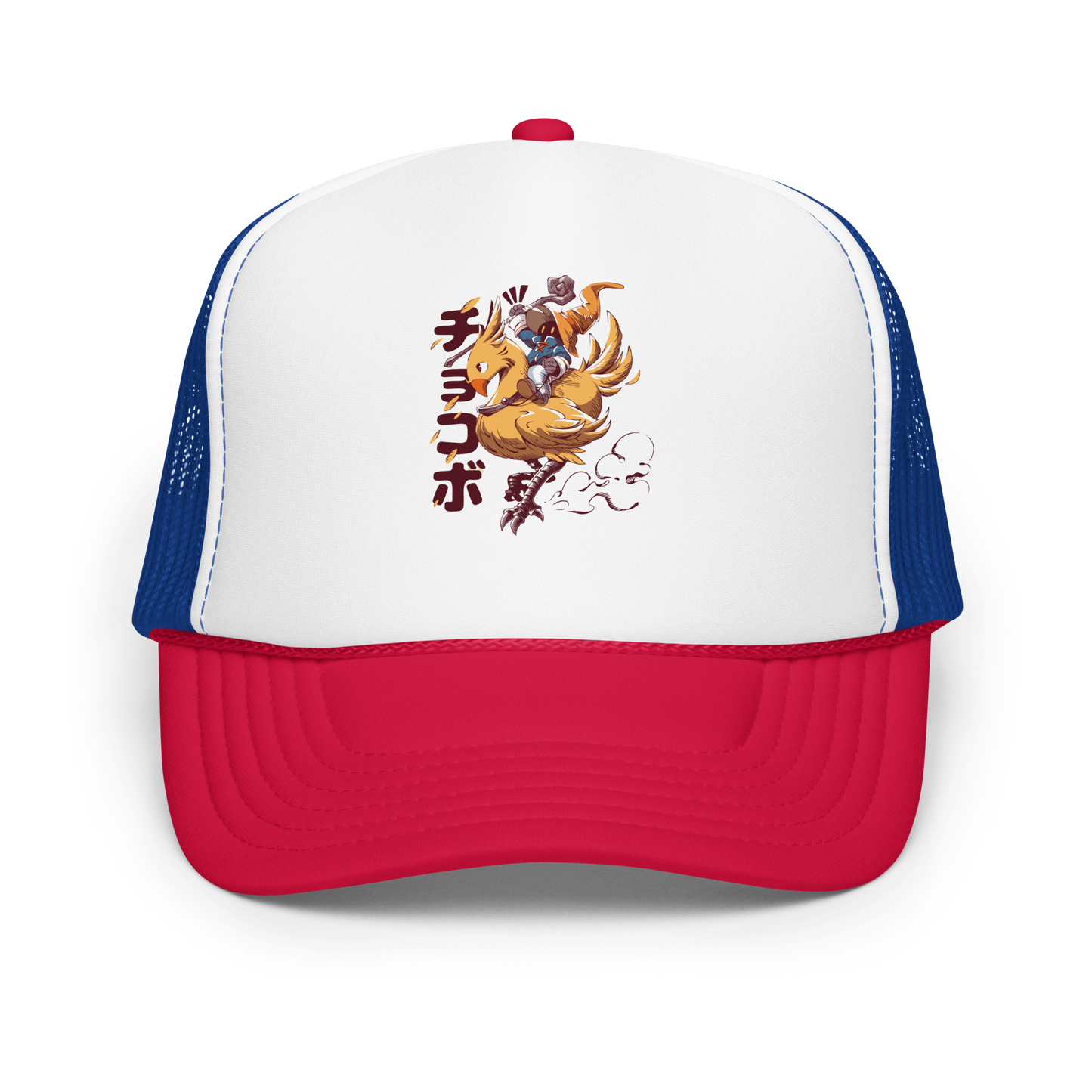 A speedy yellow bird dashes forward with a tiny mage rider gripping tight and ready for action. A fun and nostalgic design full of movement and fantasy charm.