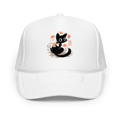 This unique design features a charming black cat amidst playful koi, rendered in beautiful Sumi-e ink style. A perfect blend of Japanese art and anime whimsy for any cat lover.