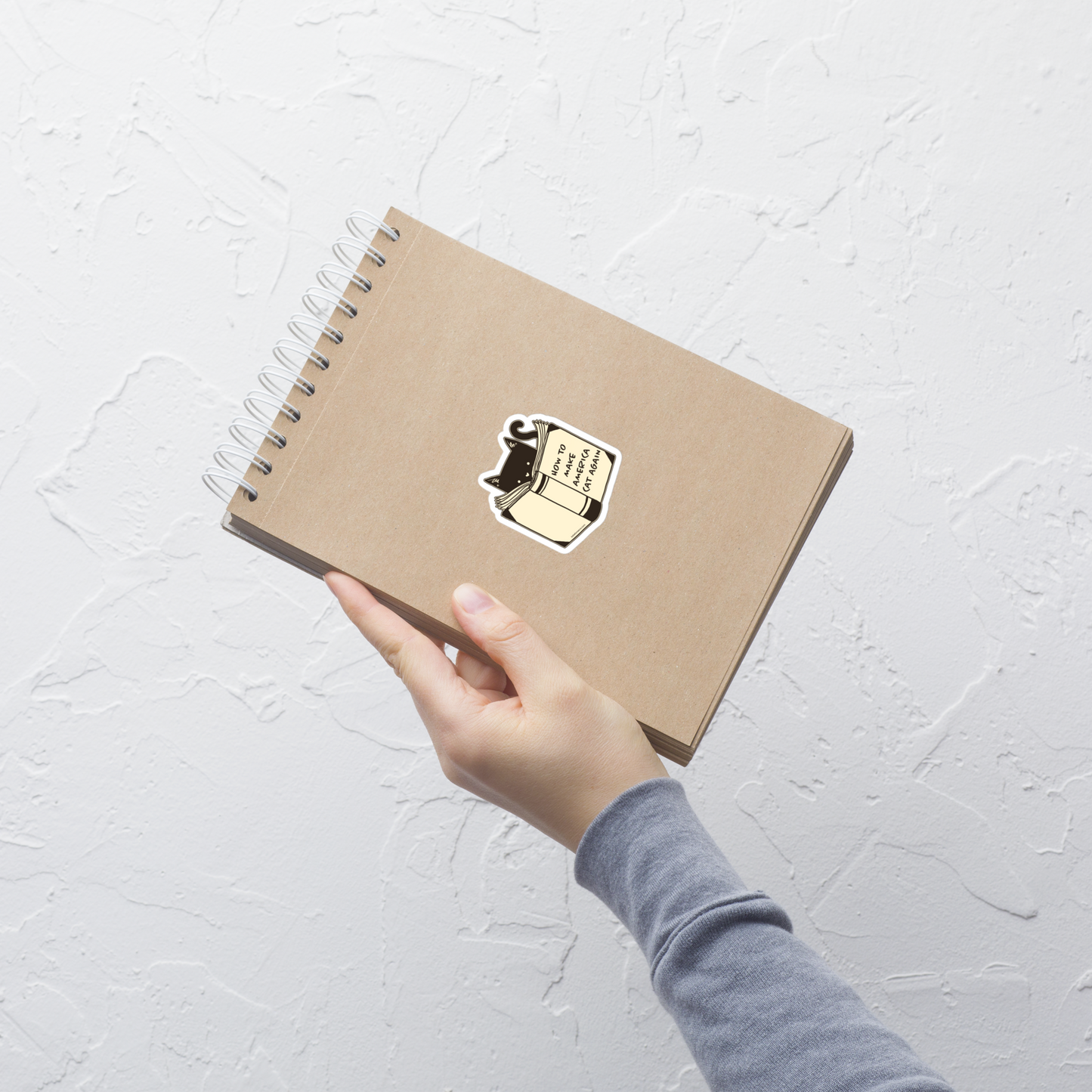 A minimalist illustration of a cat reading a book titled “How to Make America Cat Again”. A clean, witty design that blends feline charm with ironic humor, perfect for cat lovers and fans of clever, minimalist art.