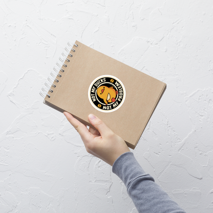 A cute yellow duck holding a tiny knife with an unexpectedly fierce attitude. Around it, the phrase "Not My Ducks Not My Problem" adds a sarcastic twist to the sweet but chaotic vibe. A playful design that blends humor, duck drama, and a touch of unapologetic mischief, perfect for fans of witty, slightly unhinged art.