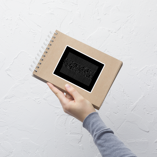 The drawing is a series of continuous wavy lines forming a pattern reminiscent of sound waves or topographic maps, but with an unexpected twist: the lines create the shapes of numerous cat faces stacked vertically. Each cat has simple, expressive features with pointed ears, adding a whimsical element to the otherwise structured pattern.