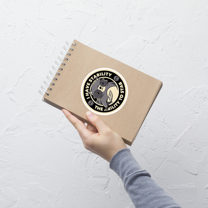 A stamp-like design features a raccoon holding a knife in the center, surrounded by the phrase "I Have Stability The Ability to Stab" decorated with hearts. Combining humor and cuteness, this art makes a pun using the trash that raccoons love to rummage through. Perfect for those who love raccoons, affectionate puns and especially for those who want to express affection in a unique way.