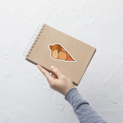 A cute illustration of an ice cream cone and two scoops hugging to form a heart, celebrating love, sweetness, and playful vibes. Perfect for dessert lovers and fans of adorable art.