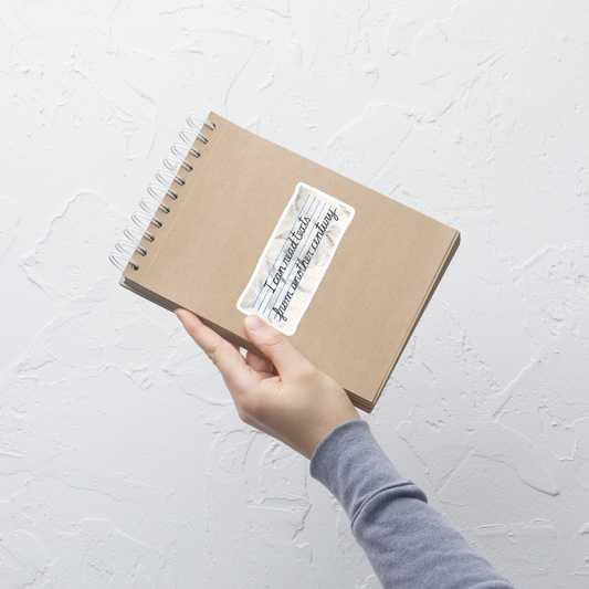 A minimalist artwork featuring handwritten lettering on crumpled, vintage notebook-style paper. The phrase “I can read texts from another century” blends nostalgia and ironic humour, making it perfect for book lovers, history enthusiasts, and literary nerds.