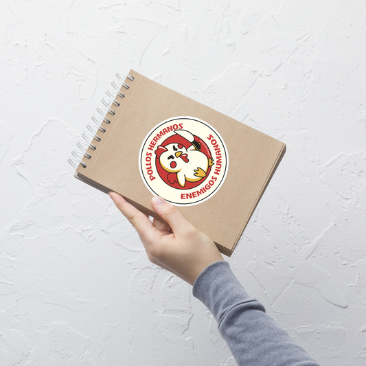 A bold stamp-style design featuring a fierce rooster gripping a knife, radiating attitude and impatience. Surrounding him is the phrase "Pollos Hermanos Enemigos Humanos", adding a darkly humorous twist. Perfect for fans of edgy comedy, sarcastic vibes, and unapologetic statement art.