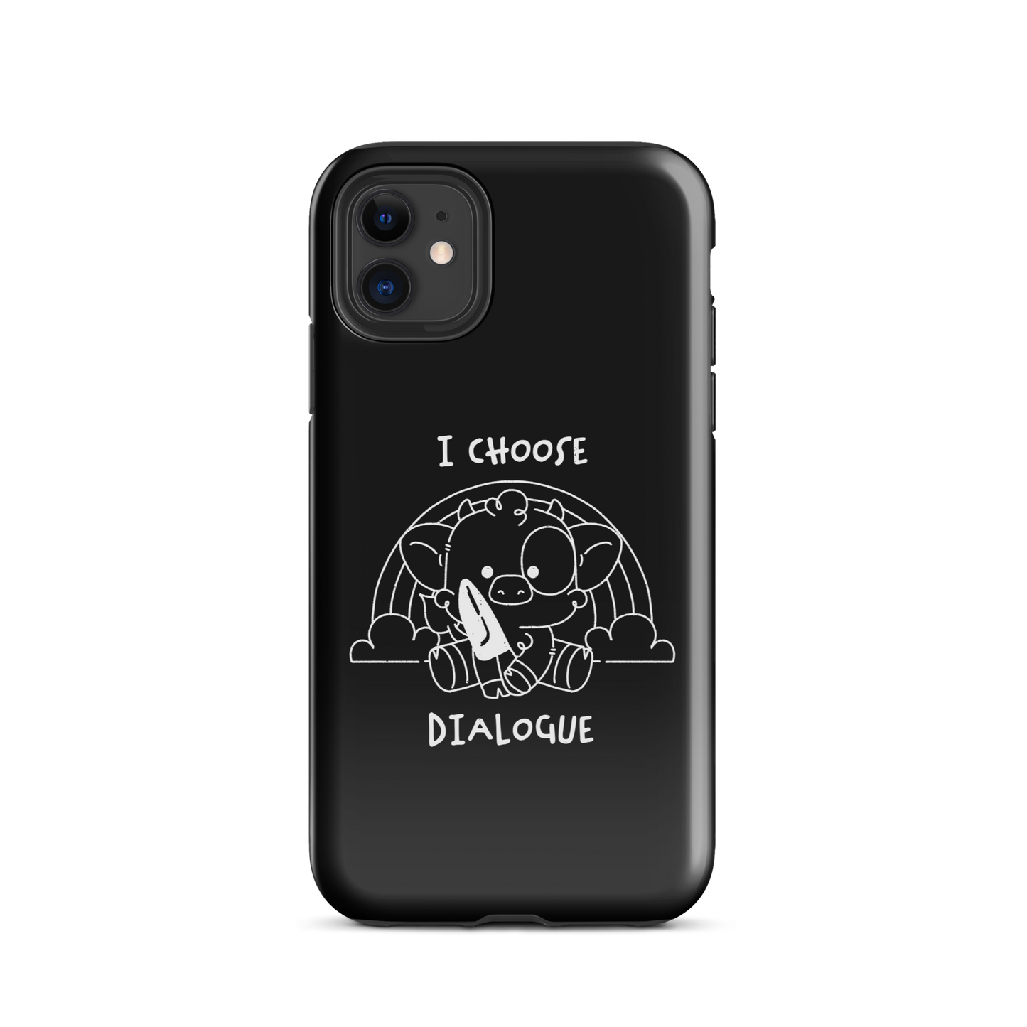 An adorable cow holds a knife while sitting in front of a rainbow, accompanied by the phrase “I Choose Dialogue.” This design combines sweetness and irony to create a fun and unexpected contrast. It’s a great gift for those who enjoy subtle humor and designs that combine cuteness with a touch of irreverence.