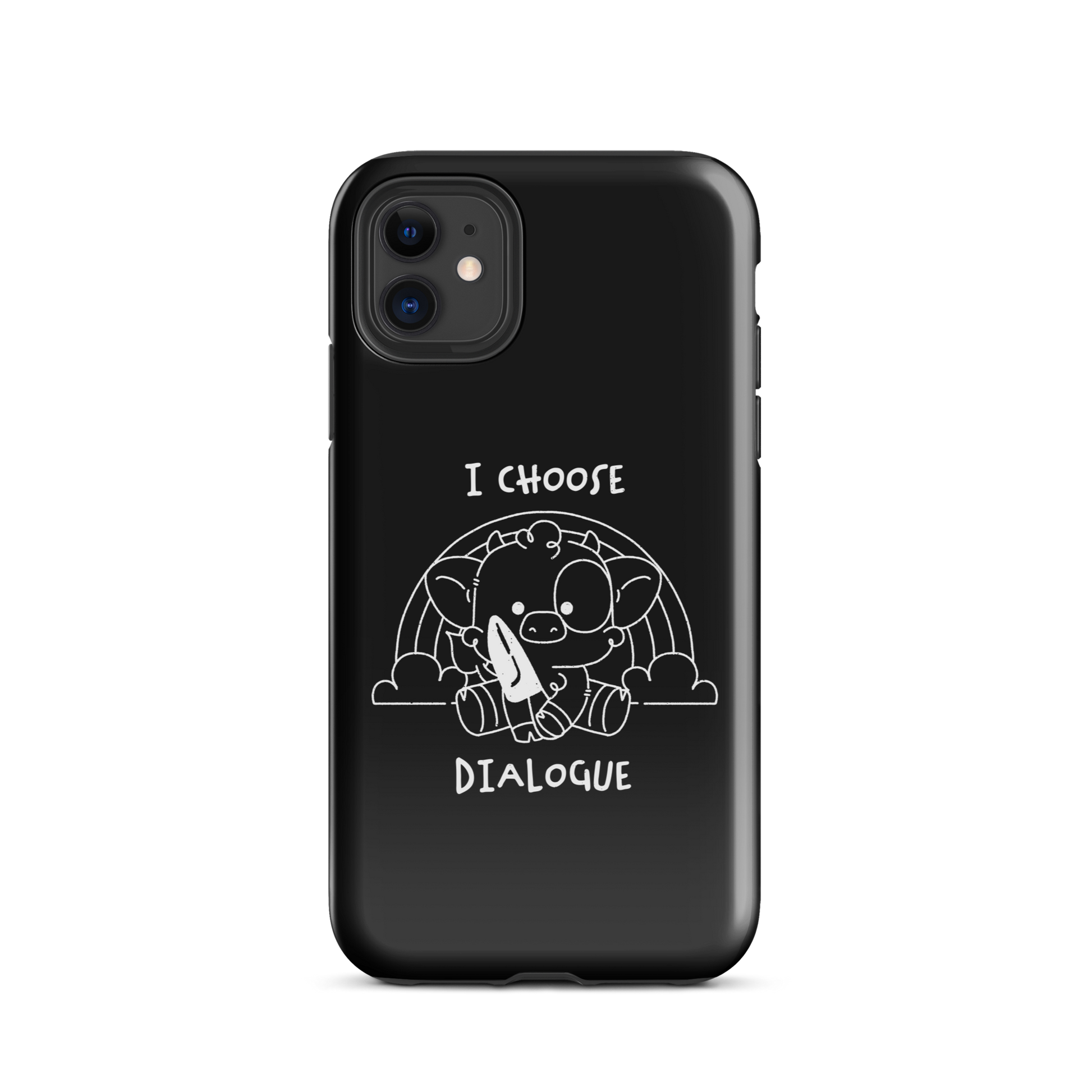 An adorable cow holds a knife while sitting in front of a rainbow, accompanied by the phrase “I Choose Dialogue.” This design combines sweetness and irony to create a fun and unexpected contrast. It’s a great gift for those who enjoy subtle humor and designs that combine cuteness with a touch of irreverence.